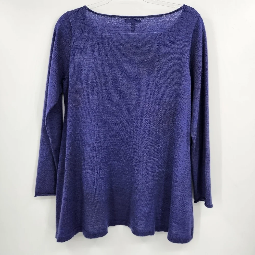 Eileen Fisher Long Sleeve Hi Lo Sweater Womens Size Small Violet Thin Knit Wool